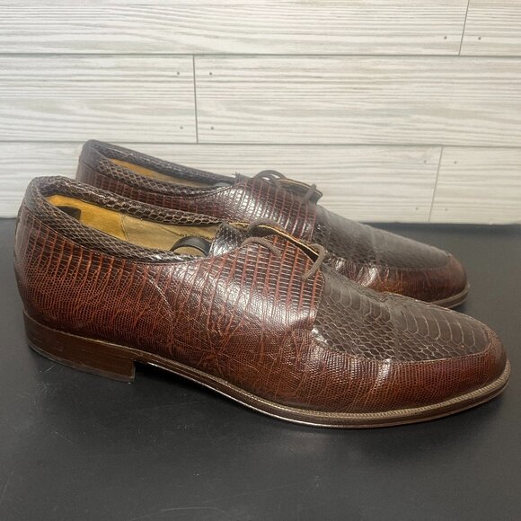 Jonathan Richards Men's Brown Genuine Leather Snakeskin Derby Shoes 8 M - Picture 1 of 10